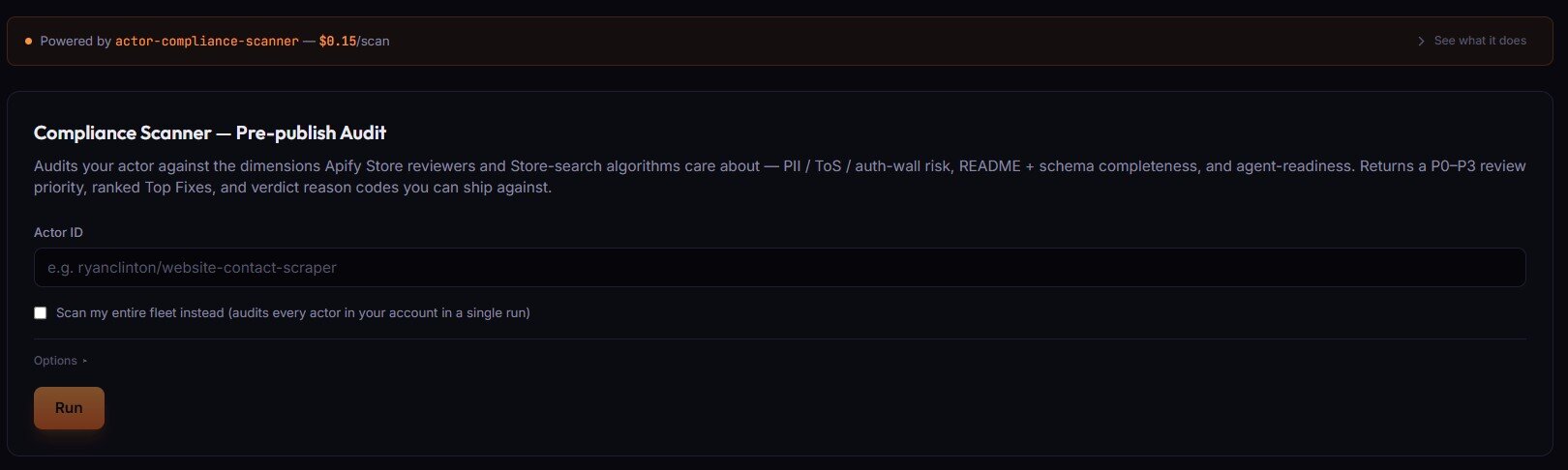 Compliance Scanner run form