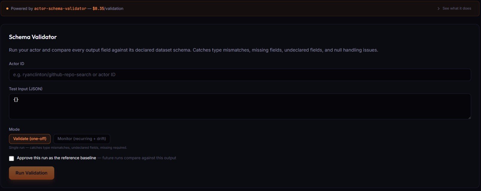 Output Guard run form